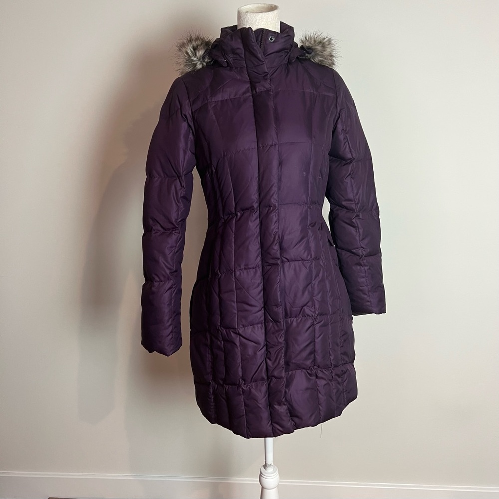 Eddie Bauer Purple Down Fill Faux Fur Hooded Winter Jacket Coat Women XS Petite